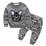 Domybest 女の子 男の子 キッズ キティ 猫 かわいい 子供たち セーター+ズボン ツーピーススーツ 上下セット 長袖
