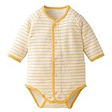 長袖ラクラクコンビロンパス　ウォームインナーボーダー イエロー (80cm)