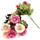 Lucky House(ラッキー ハウス)牡丹 可愛い 造花 枯れない花 花材 プレゼント お祝い 結婚式ブケ バレンタインギフト 誕生日 母の日 (パープル) 7色が選べる (ピンク)