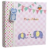 Large Baby Girl Pink Memo Slip In Photo Album 200 6x4'' Photos - Elephant Kids -Ideal Gift by ARPAN
