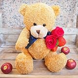 高岡大仏前花金 プリザーブドフラワー　お花を持ったくまさんシリーズ（白　イチゴ　バラ）（サイズ　幅　17ｃｍ　高さ20ｃｍ）　ついに待望のAmazonに登場！！　富山県より全国へ可愛いお花をお届けいた