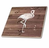 3droseラス・ビリントン・デザインNauticalデザイン – ホワイトPainted Flamingo onブラウンweatherboard- Not Real Wood – タイル 8-Inc
