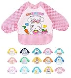 Adamz.sp 赤ちゃん ベビー 食事 エプロン 長袖 防水 食べこぼしポケット ビブ スタイ ガウン スモック 種類いっぱい (ピンク／チェック／バニー)