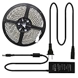 LEDMO 16.4Ft 5M Waterproof Flexible 600LEDs 6000K Daylight White LED Light Strip with 12V 5A Power S