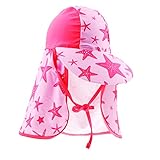 Baosity 子供水着用　日よけ帽子　日よけキャップ　垂れ布付き帽子　スイムキャップ　水泳帽子　女の子　男の子　紫外線対　全10種類 - ピンクの海の星
