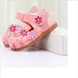2017フローラルサマーガールズサンダル反キックつま先キャップ子供靴柔らかい pu レザー赤ちゃんの女の子靴キッズサンダル EU21-31 (25, ピンク)