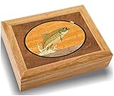 ウッドアートフィッシュボックス - 米国で手作り - 比類のない品質 - ユニーク、2つは同じものはありません - ウッドアートのオリジナル作品 トラウトギフト リング 小物入れ 木製ジュエリーボックス(#2123 トラウトとメイフライ 6x8x2)