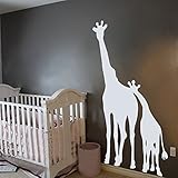 ママと赤ちゃんキリンビニール壁デカール赤ちゃん保育園子供部屋ジャングルサファリキリン壁ステッカー 64"h x34"w グレー