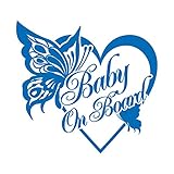 バタフライ Baby on board ハート ステッカー ブルー 青