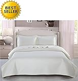 (King, Cream) - Elegant Comfort Luxury LightWeight 2-Piece Bedspread Coverlet Square Design Quilt Se