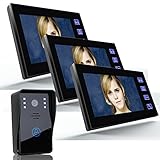 7インチビデオドアホンインターホンドアベル1個付き1000TVL屋外セキュリティCCTVカメラ+ 3個屋内モニターホームセキュリティ