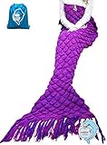 LAGHCAT Mermaid Tail Blanket with Tassels Knit Crochet Mermaid Blanket for AdultSleeping Blanket (71