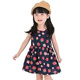 Domybest　子供服 女の子 ワンピース　フォーマル サンドレス 可愛い ドレス ガールズ ワンピース いちごプリント ノースリーブ 春夏　日常着　誕生日 入学式 卒業式 発表会 結婚式 七五三 