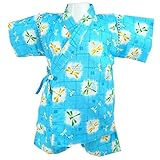 甚平 格子トンボ柄 日本製生地 綿 100％ サックス◇80cm