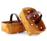 QuartサイズDiamond Weave木製バスケット( two-packミディアムブラウンカラー木製バスケットW /ハンドルフルーツ&野菜用贈り物