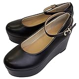 （アリサナ）arisana 厚底 ストラップ付き ウェッジソールパンプス ガールズ ブラック M/23.5cm