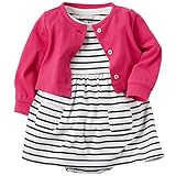 カーターズ ワンピース Carter's 紺ボーダー虹とハートの刺繍入り半袖ワンピースxピンクカーディガンお出かけ用2点セット(18months(78-83cm)) [並行輸入品]