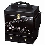 蒔絵調コスメボックス メイクボックス 【ブラック】 幅26cm 持ち手 ミニテーブル 三面鏡付き MUD-6163BK