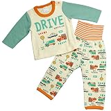 ボーイズベビーパジャマ[enfant pur]男の子|男児|子供用自動車柄長袖腹巻付パジャマ上下セット|ルームウェア 80 クリーム-オレンジ