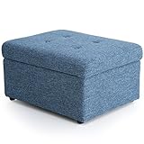 スツール 収納 裏返してテーブルに 木目天板 オットマン 足置き テーブル サイドテーブル インディゴブルー