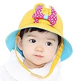 【SEBLES】ベビー 赤ちゃん 帽子 ハット サファリハット あご紐 子ども 子供 日差し UV コットン 綿 うさぎ 尻尾 リボン 春 夏 秋 ユニセックス 男の子 女の子(イエロー)