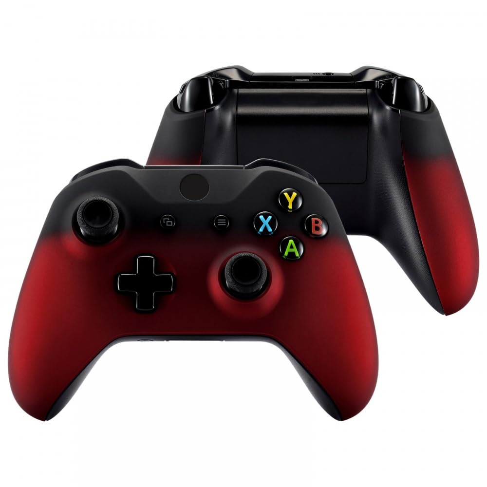 eXtremeRate Xbox One（モデル1708）対応用バックパネル交換フェイスプレート(ピュアカラー)、Xbox One X＆S対応用フロントハウジングシェルとサイドレールハンドル【スカーレッドとブラックのグラデーションカラー】 - 1