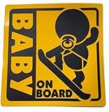 BABY ON BOARD　赤ちゃん乗車中 マグネット 外貼り ステッカー12cm 黄色 スノーボーダー