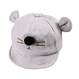 ベビー用ハット Hosam　子ども　野球帽子　鳥打ち帽子　ネズミ　可愛い飾り　春　秋　冬　防寒　お出かけ用　赤ちゃん　ニット帽　誕生日 出産祝い 記念写真の衣装にベビー 防寒帽子 (シルバー)
