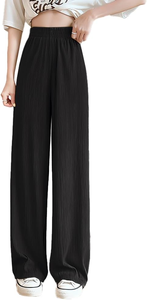 ロングパンツ ワイドパンツ ストレート レディース【涼感通気・垂れ感・体型カバー・美脚】カジュアル ハイウエスト ウエストゴム ゆったり 柔らか 春夏