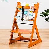 【人気ベビーチェア 笑顔のマジカルチェアー＋専用クッション (お得2点セット)】 木製椅子 安心強度の三角形ベース 高さ調節可能 ふかふかクッションセット (チェア：オレンジ色 クッション：アニマルブ