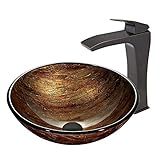 Vigoオレンジサンセットガラス容器シンクとBlackstonian蛇口with Pop Up、アンティークブロンズ