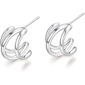 フープ ピアス 3連 シルバー925 ピアス レディース 人気 「夏の清涼」金属アレルギー対応 アクセサリー 誕生日 プレゼント 女性 ジュエリー (プラチナ)