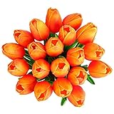 Luyue高品質のPUシミュレーションチューリップ造花手作りの花の花束素敵なインテリアお祝いの結婚式のパーティーの花20 (サンセットレッド)