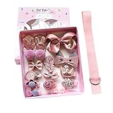 Liebeye 髪飾り 18枚入り 赤ちゃん 幼児 子供 かわいい 花 ちょう結び ヘアアクセサリー セット ハンピンク