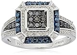 Sterling Silver with Blue and White Diamonds Square Shape Ring (1/2cttw I-J Color I3 Clarity) Size 7