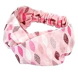 よつば洋品店オリジナル クロスヘアバンド キッズもママも使える(フリーサイズ/) ヘアーバンド (フリーサイズ/ピンクリーフ) 子供用 レディース用 【QO-YY241】