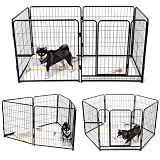 KIRATAKU ペットサークル 中大型犬用 スチール製 犬 ケージ 犬用フェンス コンパクト 組立簡単 複数連結可能 室内室外兼用 組み替えOK (ブラック, 高さ80cm, 6枚)
