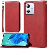 BonwFzin 適用 moto g64 / g64y 5G ケース 手帳型 ストラップ モトローラ モト g64y 5G スマホケース motog645G 手帳型カバー 携帯カバー PU レザー ストラップホール付き マグネット フリップ カード入れ カード収納 スタンド 落ち着いた色 レトロ レッド