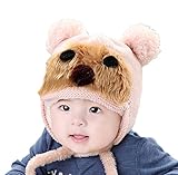 (ビグッド)Bigood 可愛い 秋冬 ニット帽 キッズ 女の子 帽子 赤ちゃん ベビー 帽子 ボンボン付き トナカイ 子供用 男の子 防寒 耳あて アウター クマ柄 ピンク