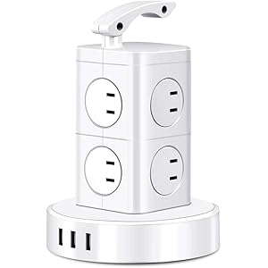 BEVA 電源タップ タワー式電源タップ USB付き 8AC口(100-125V)+3USBポート(最大4.8A/5V…