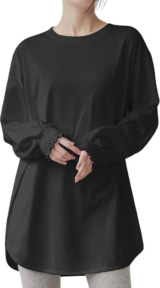 tシャツ レディース 長袖 【着痩せ服ならコレ!】 トップス 体型カバー カットソー 丸首 小顔 保温 ロングスリーブ