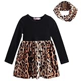 Pettigirl女の子ドレス レパードワンピース マフラー付きプリンセスドレス クリスマス 7歳-8歳 [並行輸入品]