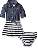 米国ポロ協会。ベビー女の子ストライプニットスケータードレスwith Chambray shirt-jack カラー: ブラック