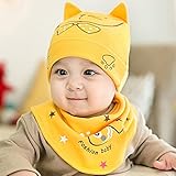 新生児の子供の帽子0-12ヶ月秋と冬の暖かいヘッドギアの男性と女性の赤ちゃんの襟セット (イエロー)