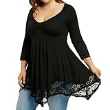 ieason大サイズレディースレースシャツ長袖カジュアルロングシャツトップスブラウス 2XL ブラック