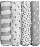 CuddleBugスワドル ブランケット「スポッツ&ストライプス」4枚セット ? CuddleBug 約119.4 x 119.4 cm （47 x 47インチ） Lサイズ モスリン スワドル（おくる