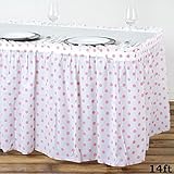 Tableclothsfactory 5 Pcs 4.3m Perky Polka Dots Disposable Plastic Table Skirt - White/Pink