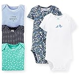 カーターズ（Carter's)2015年春夏最新作,女の子用清楚なネイビーフローラル半袖ボディースーツ5枚セット 出産祝い,紺ロンパース,青花柄肌着,綿下着,ボディスーツ,ボディシャツ,コンビ肌着,短