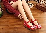 Wunes(TM) 春夏の中国の旧唐刺繍フラット女性の靴古い北京スタイルのコットンラバー浅口通気性カジュアルシューズ[9?赤]