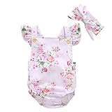 sakulalaベビー服 ロンパース 花柄 ヘアバンド付き ボタン付き ボディスーツ 新生児 赤ちゃん 女の子